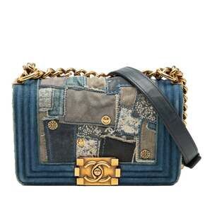 Chanel Coco Mark Boy 20 Chain Shoulder Bag Patchwork Blue Multicolor Denim Wo...